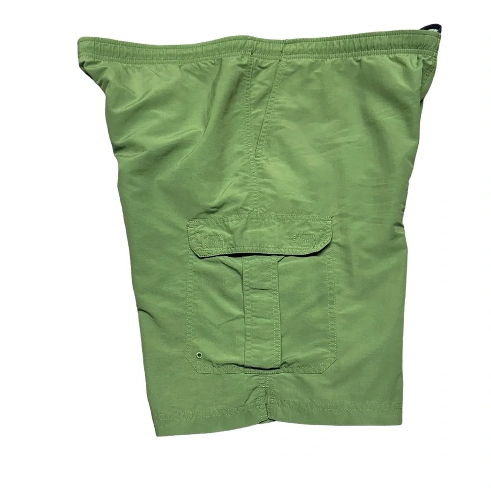 L.L.‎ Bean Suplex Nylon Cargo Swim Trunks Mens Medium Elastic Waist Green Beach - Picture 3 of 16
